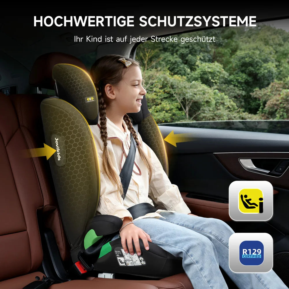 Kindersitz I-Size R129 mit ISOFIX in Schwarz – Verstellbar, Seitenaufprallschutz (100–150 cm, 15–36 kg)