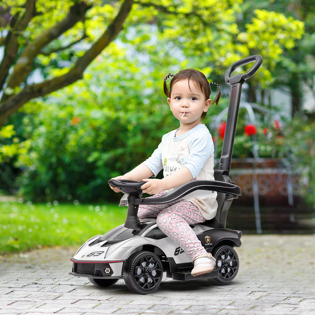 Weißes Kinder Rutschauto – mit Schiebegriff, Hupe & Lenkrad