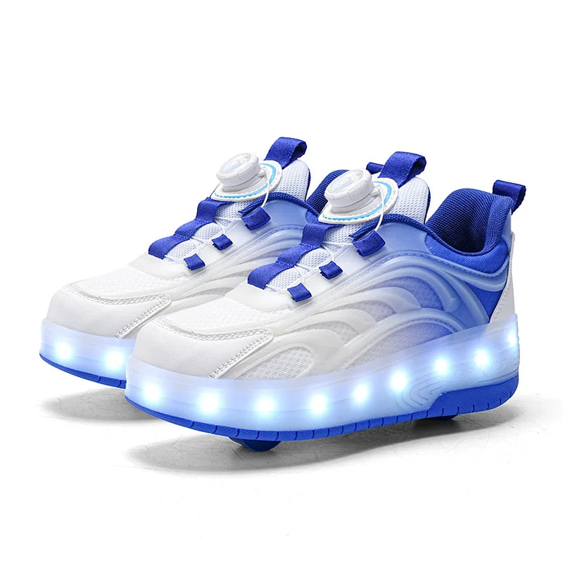 Kinder LED-Rollschuhe mit 2 Rädern – Leuchtende USB-Sneaker für Jungen & Mädchen