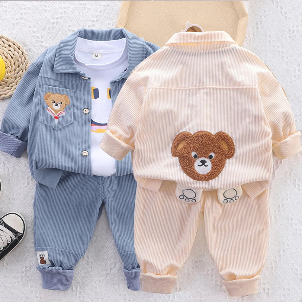 Baby & Kleinkind Set mit Bären-Print | Langarm Shirt & Hose | Unisex | 9 Mon.–5 Jahre