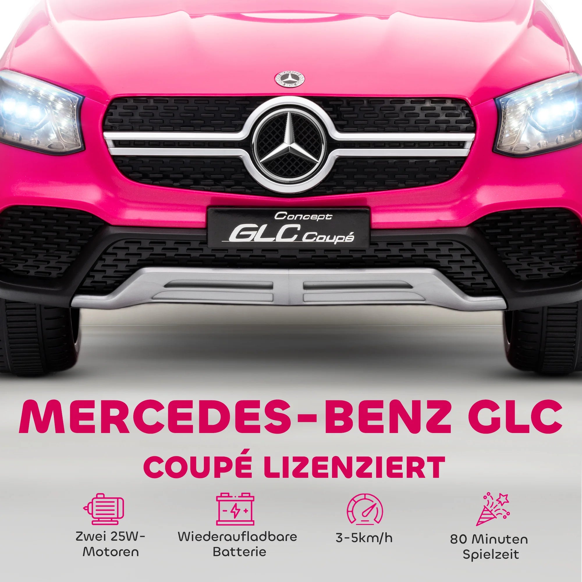 Kinder Elektroauto 12V im Mercedes-Stil – Pink, Fernbedienung, LED & Musik (3–6 Jahre)