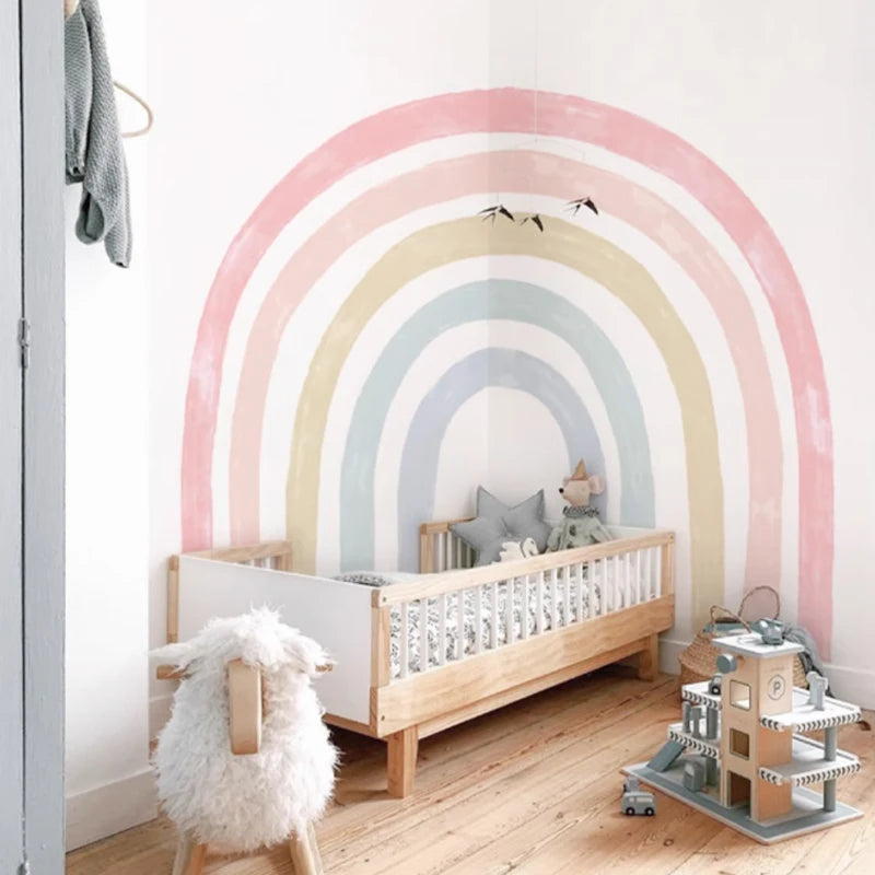 Großer Aquarell-Regenbogen Wandaufkleber – Selbstklebende Kinderzimmer-Deko aus Stoff