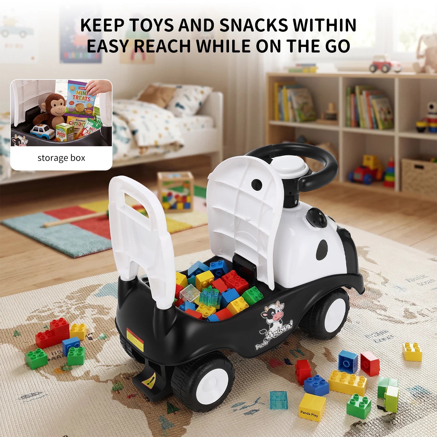 Kinderroller in Kuh-Design mit Staufach