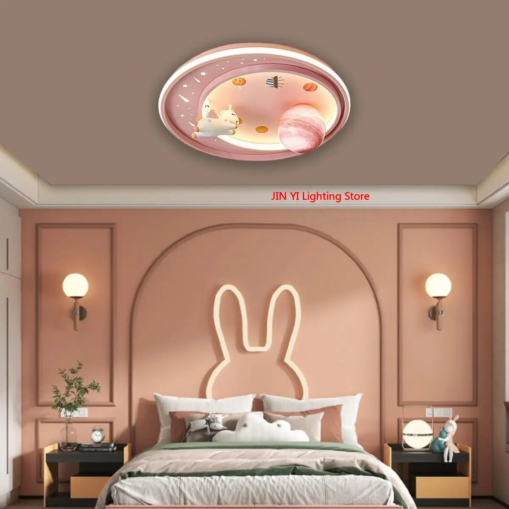 Rosa LED Kinderzimmer-Deckenlampe – Dimmbar mit Fernbedienung im Cartoon-Design
