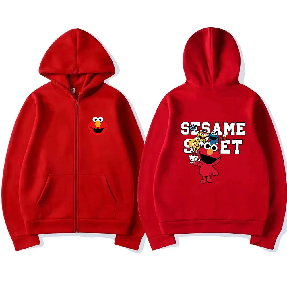 Kinder Hoodie mit Reißverschluss – Elmo Sesame Street Print, Unisex (3–12 Jahre)
