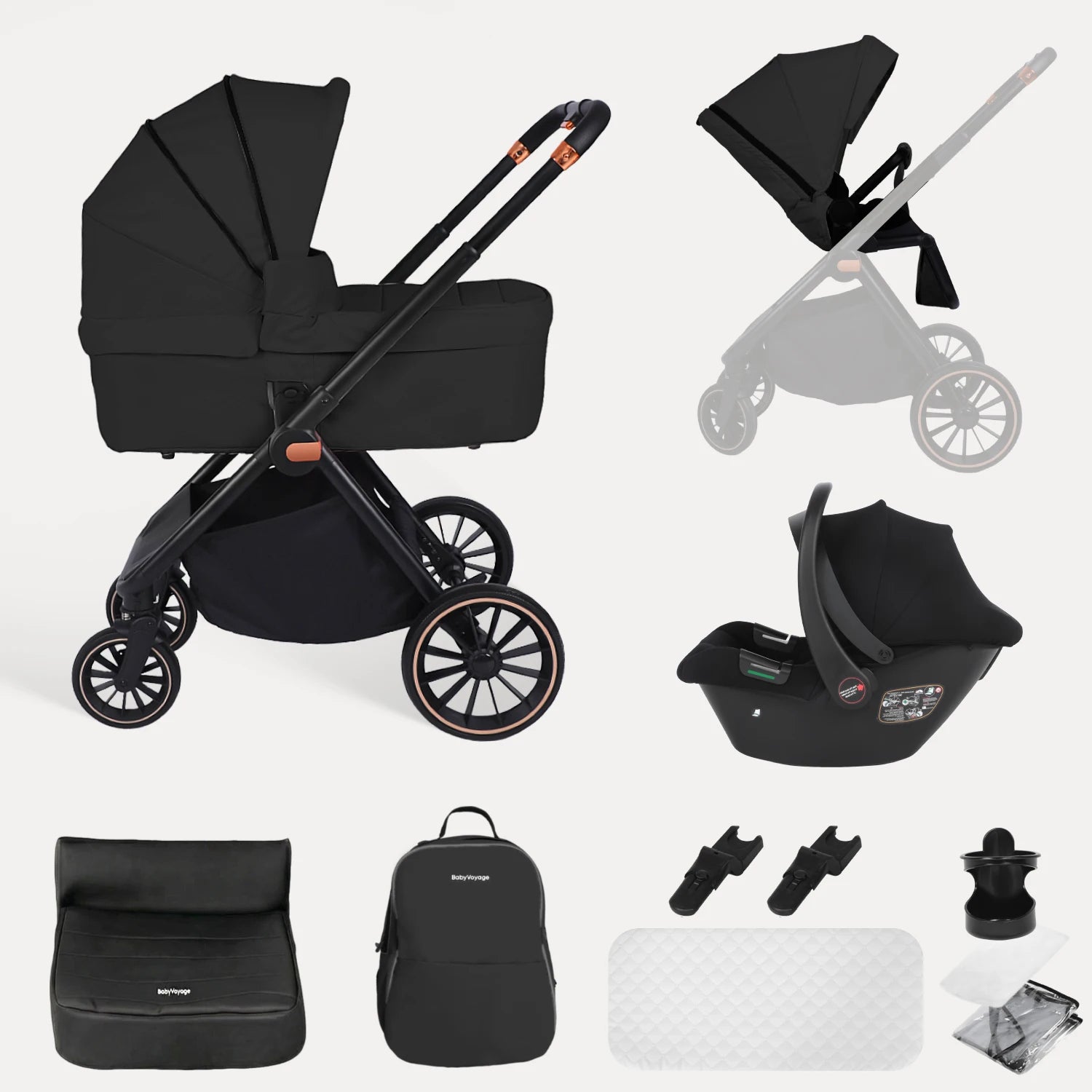 BabyVoyage 4-in-1 Kinderwagen-Reisesystem mit ISOFIX & 360°-Schwenkrädern – Für Neugeborene bis 26 kg