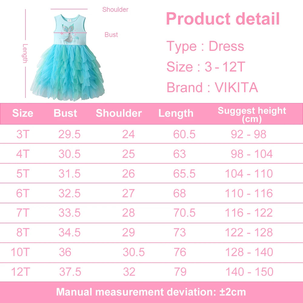 Mädchen Sommerkleid – Meerjungfrau-Print, mehrlagiges Tutu-Ballkleid (4–12 Jahre)