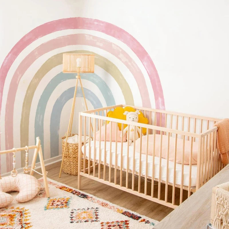 Großer Aquarell-Regenbogen Wandaufkleber – Selbstklebende Kinderzimmer-Deko aus Stoff