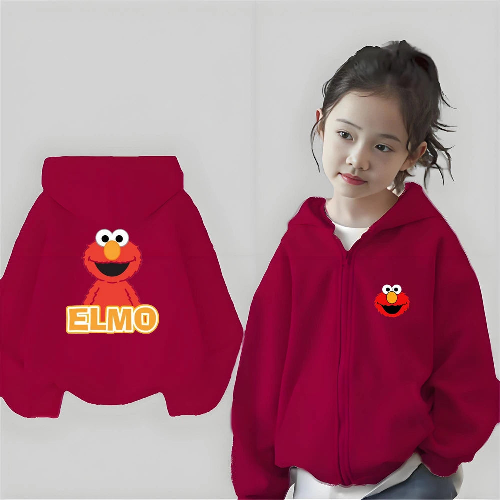 Kinder Hoodie mit Reißverschluss – Elmo Sesame Street Print, Unisex (3–12 Jahre)