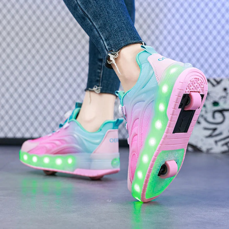 Kinder LED-Rollschuhe mit 2 Rädern – Leuchtende USB-Sneaker für Jungen & Mädchen
