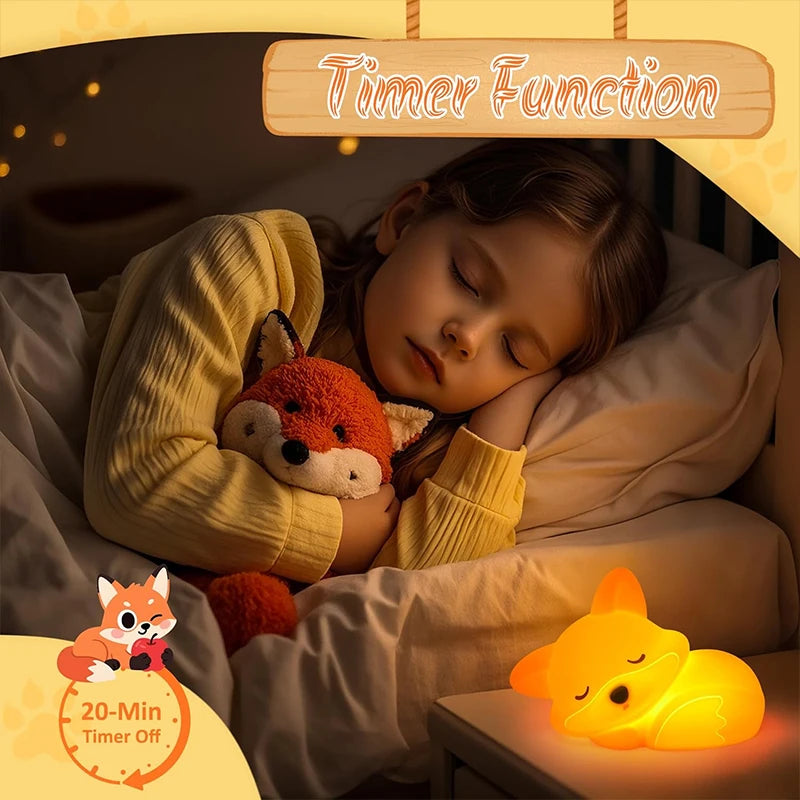 Fuchs LED Nachtlicht – Wiederaufladbare Kinderlampe mit Touch & 20-Minuten-Timer