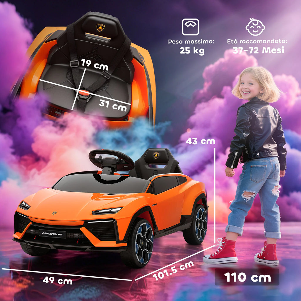 Kinder-Elektrosportwagen 12V in Orange – Scherentüren, Fernbedienung & MP3 (3–6 Jahre)
