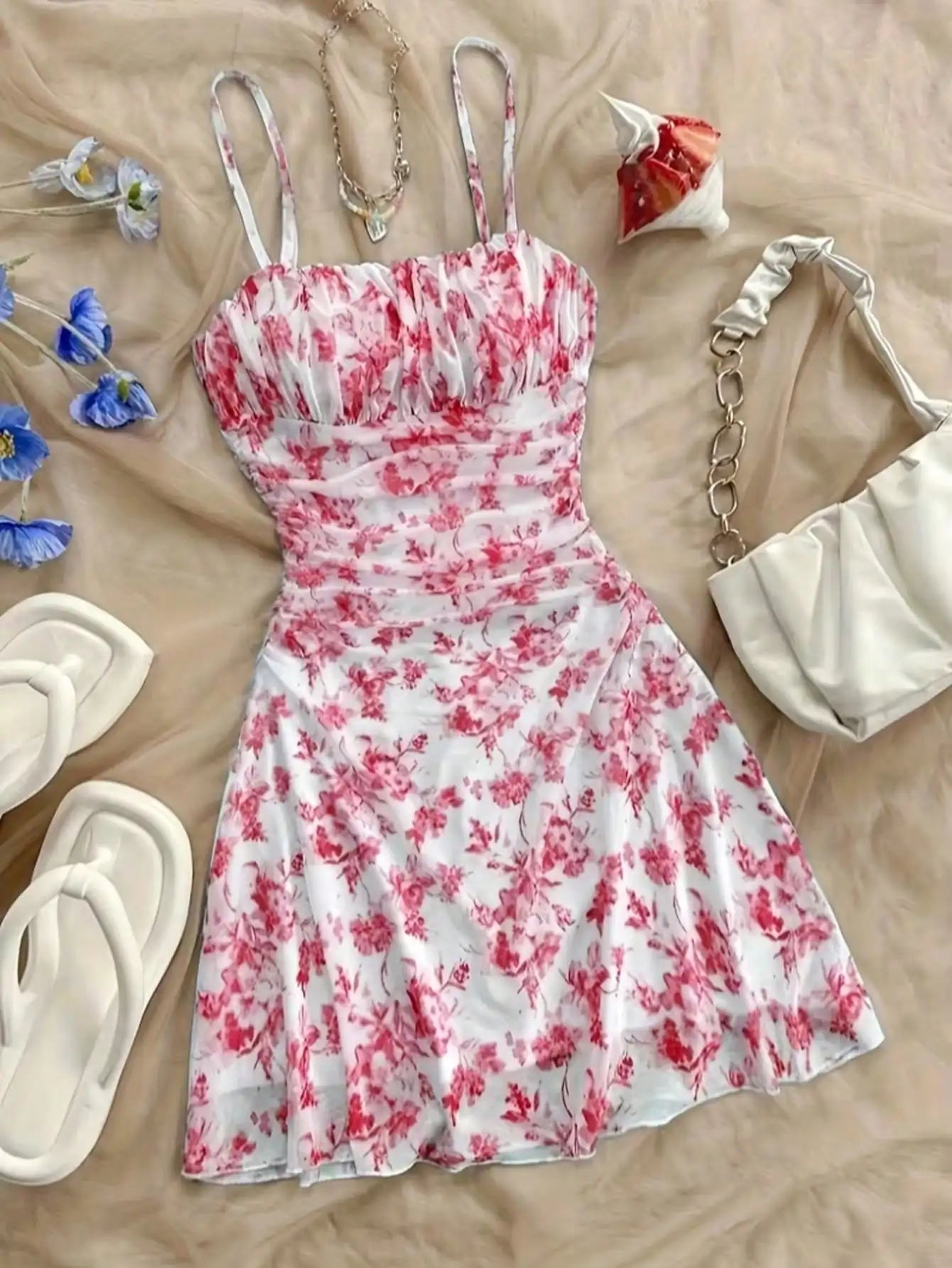 Mädchen Sommerkleid Schulterlos | A-Linie bis Wadenmitte | Ab 14 Jahre | inkl. Accessoire