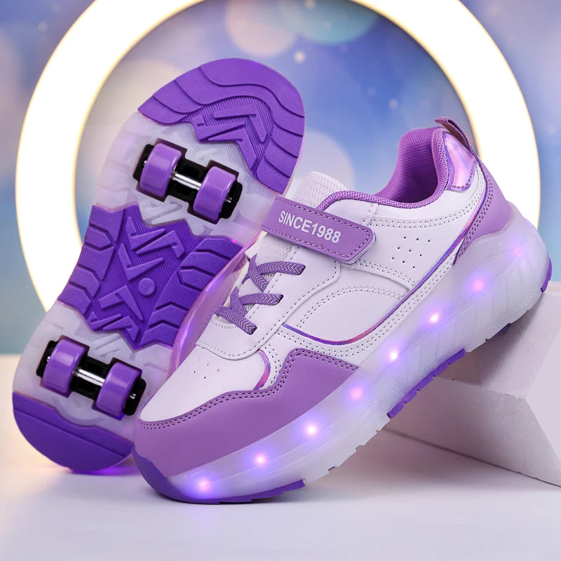 LED-Rollschuhe für Kinder – Leuchtende Sneaker mit abnehmbaren Rollen & USB-Aufladung