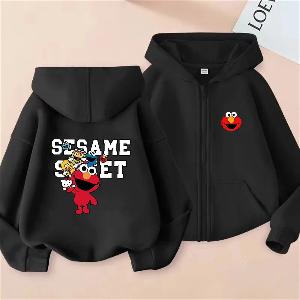Kinder Hoodie mit Reißverschluss – Elmo Sesame Street Print, Unisex (3–12 Jahre)