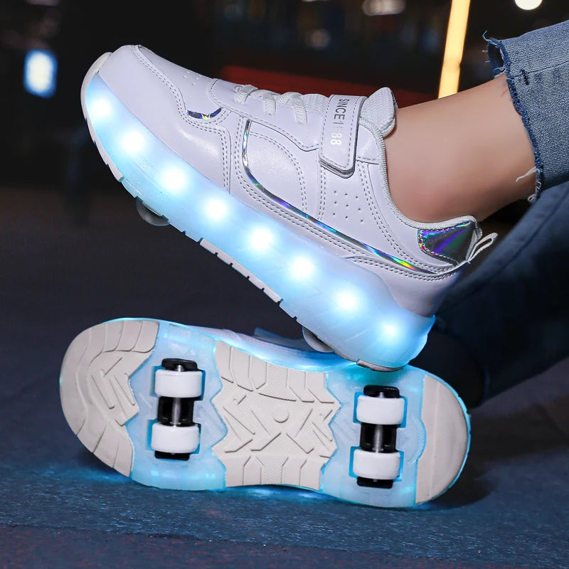 LED-Rollschuhe für Kinder – Leuchtende Sneaker mit abnehmbaren Rollen & USB-Aufladung