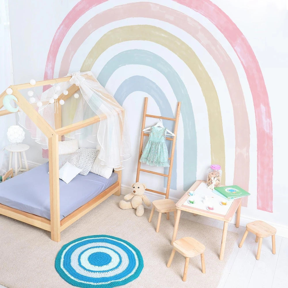 Großer Aquarell-Regenbogen Wandaufkleber – Selbstklebende Kinderzimmer-Deko aus Stoff
