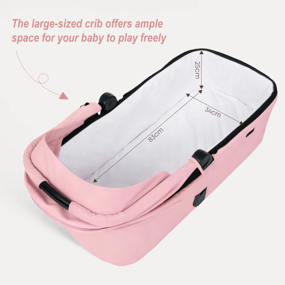 BabyVoyage Kinderwagen-Reisesystem in Rosa/Grau – Mit Autositz, Babywanne & 1-Klick-Faltung (0–3 Jahre)