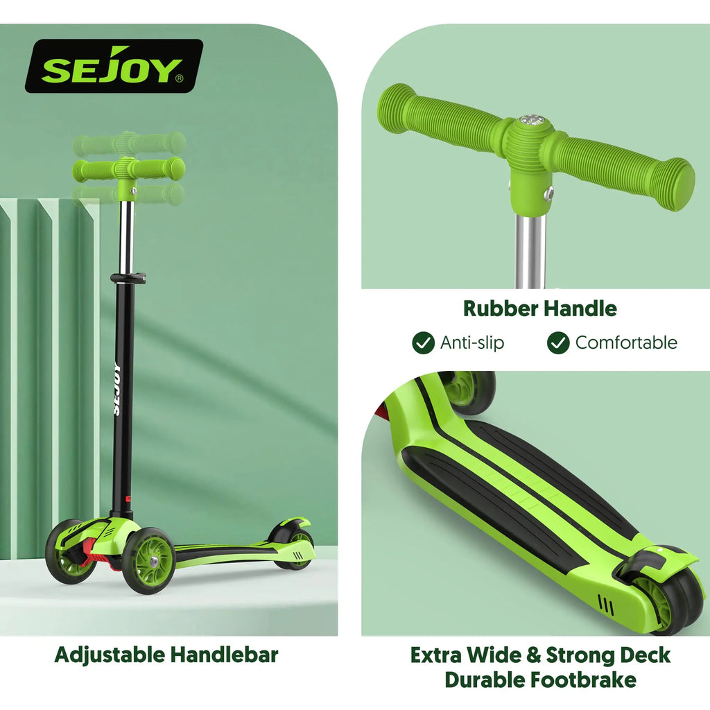 SEJOY 3-Rad-Kinderroller klappbar – Mit LED-Leuchträdern & höhenverstellbarem Lenker (3–12 Jahre)