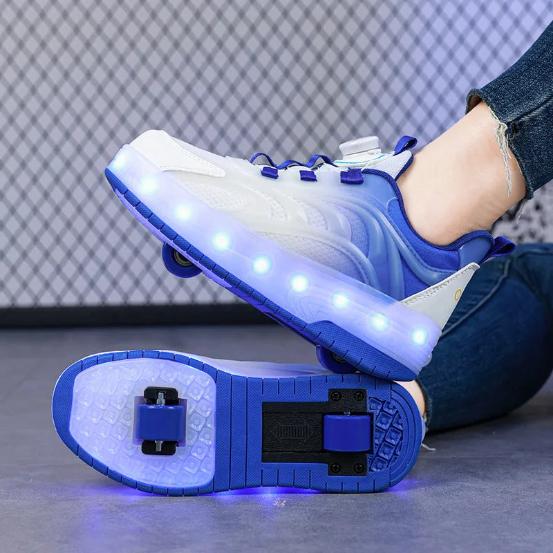 Kinder LED-Rollschuhe mit 2 Rädern – Leuchtende USB-Sneaker für Jungen & Mädchen