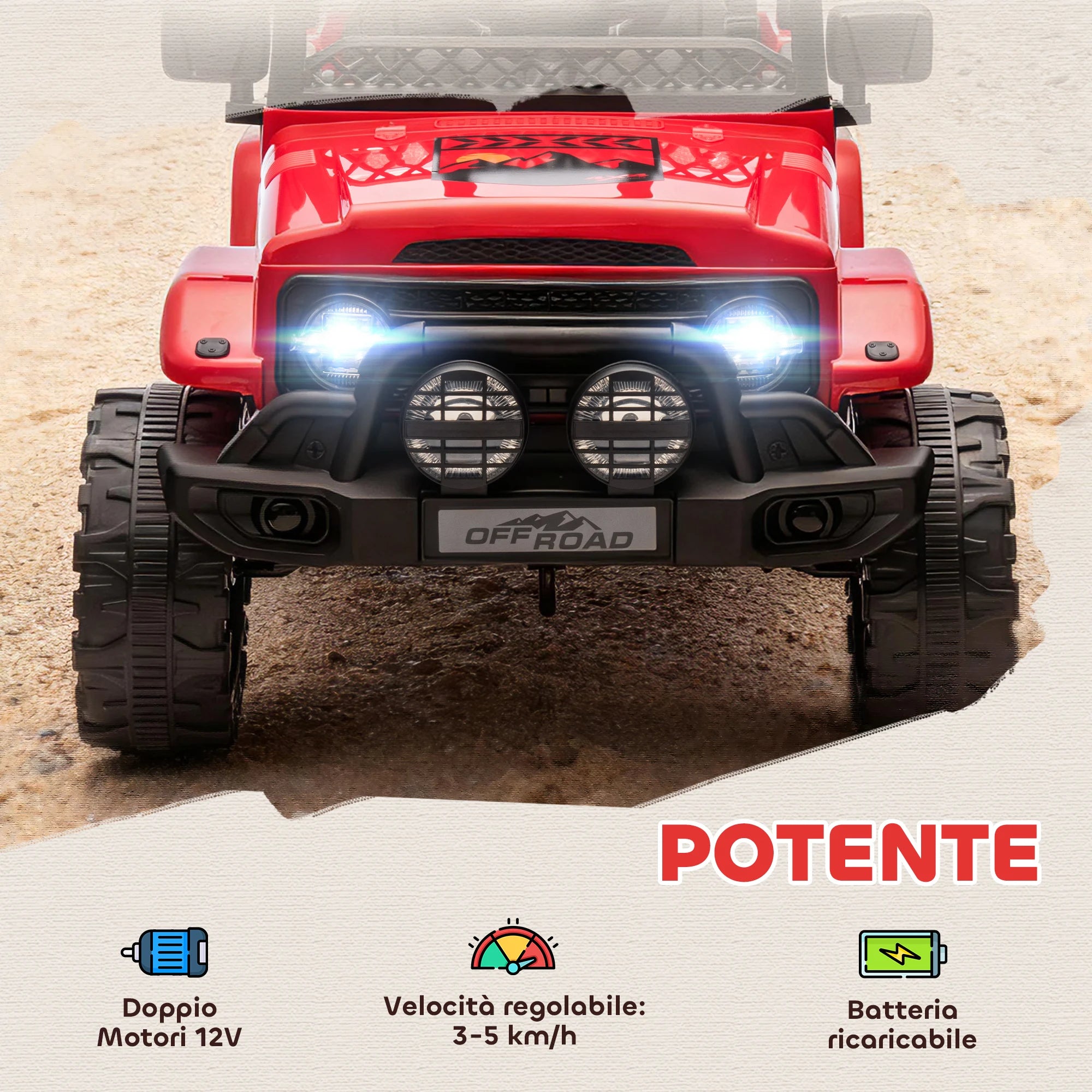 Kinder-Elektro-Geländewagen 12V in Rot – Mit Fernbedienung, Bluetooth & Sicherheitsgurt (3–8 Jahre)