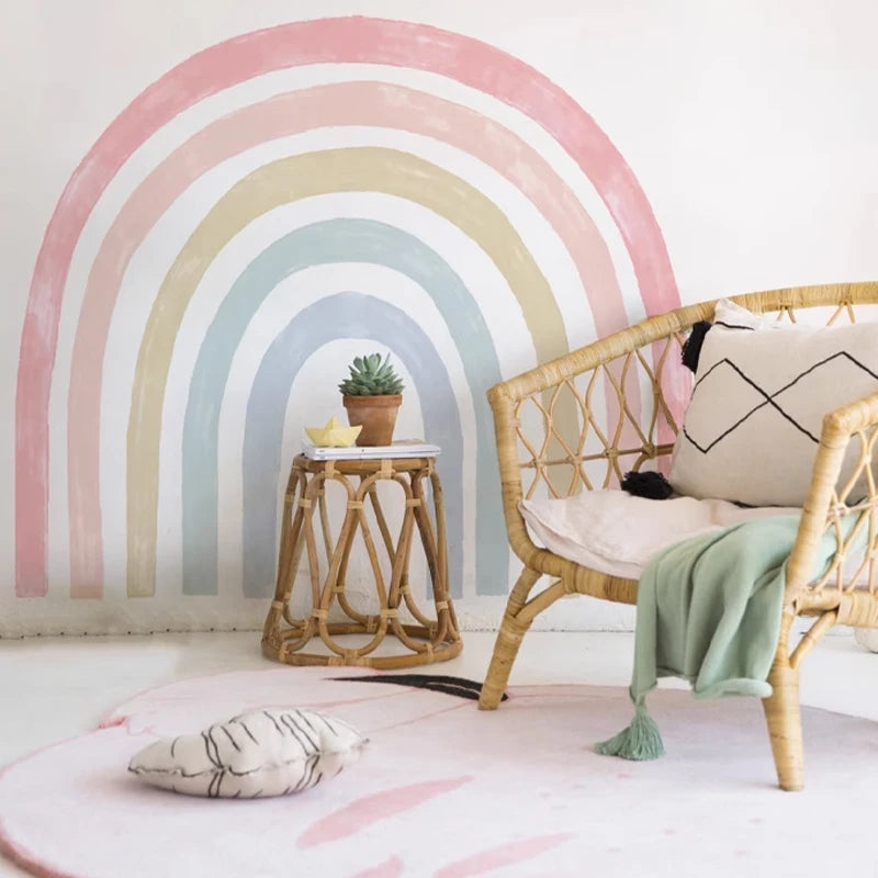 Großer Aquarell-Regenbogen Wandaufkleber – Selbstklebende Kinderzimmer-Deko aus Stoff