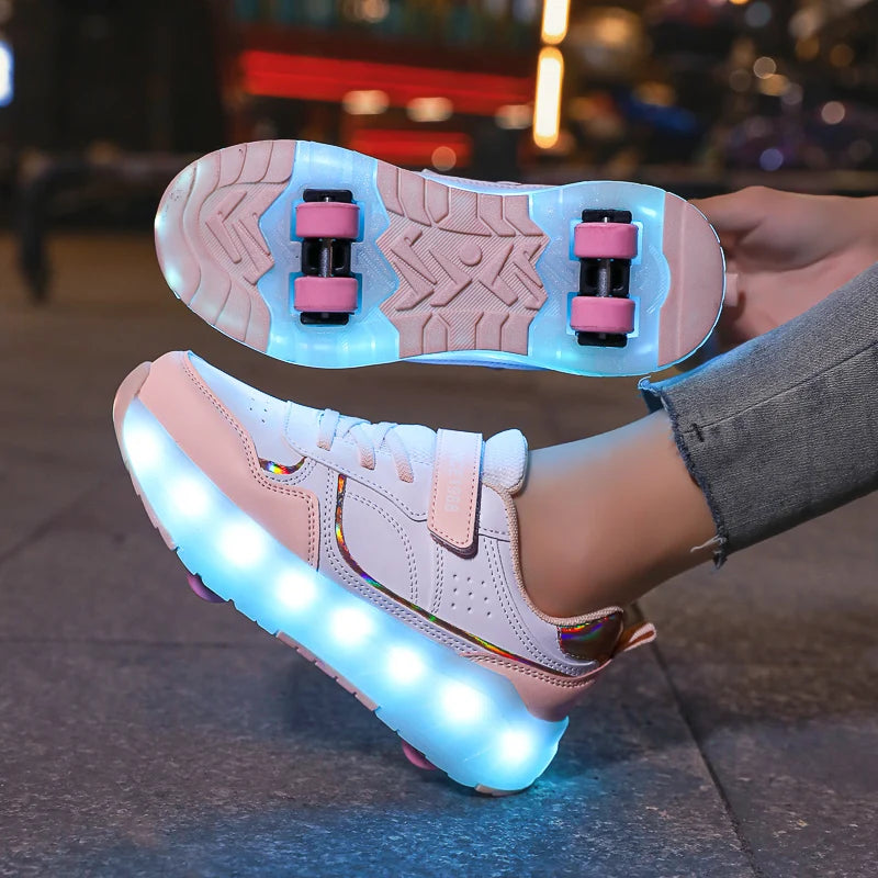 LED-Rollschuhe für Kinder – Leuchtende Sneaker mit abnehmbaren Rollen & USB-Aufladung