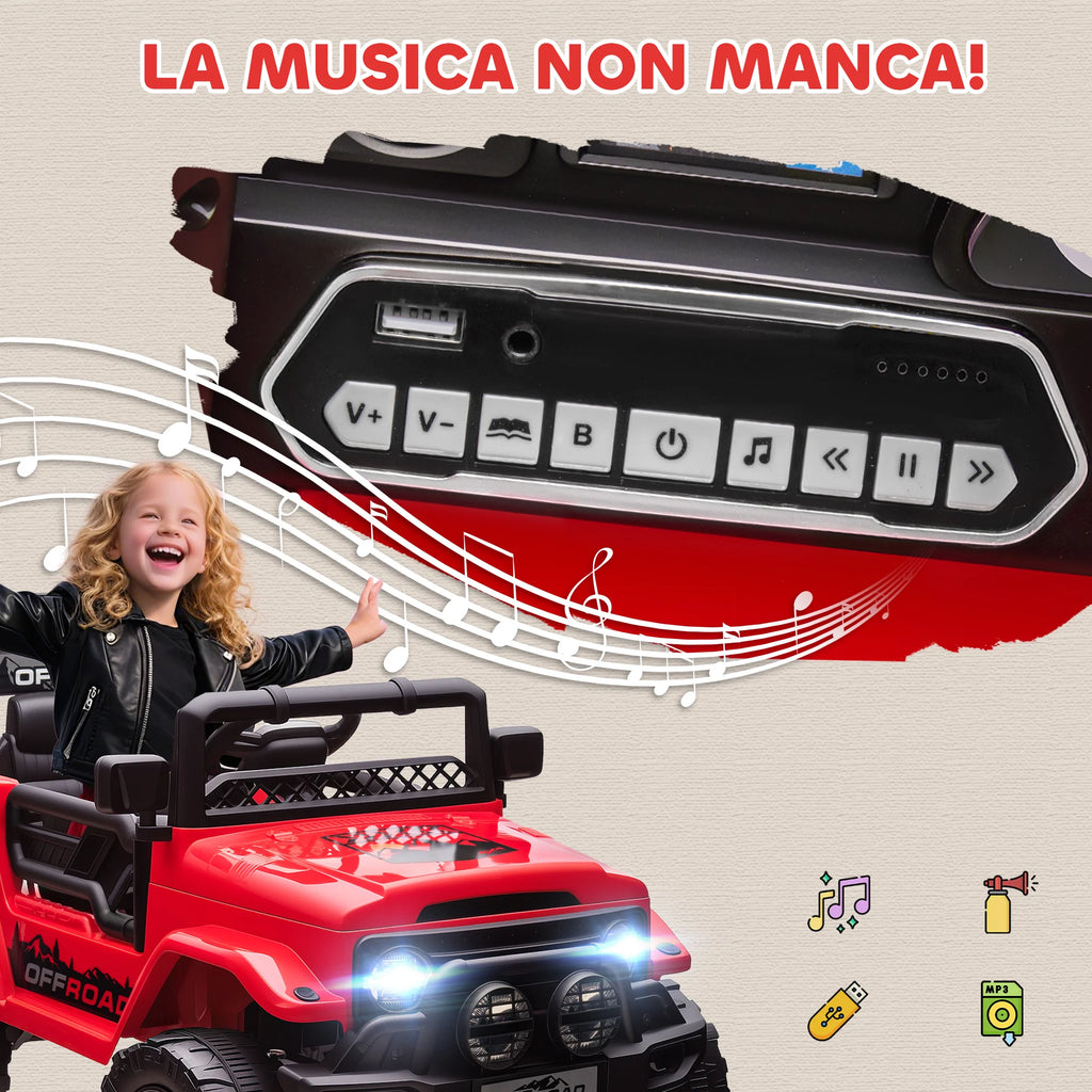 Kinder-Elektro-Geländewagen 12V in Rot – Mit Fernbedienung, Bluetooth & Sicherheitsgurt (3–8 Jahre)