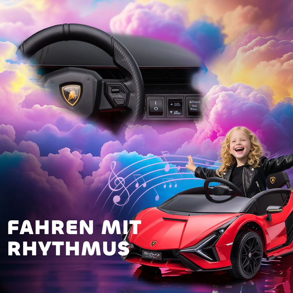 Kinder Elektroauto 12V – Rot, 2,4G-Fernbedienung, LED, Musik & Sicherheitsgurt (3–5 Jahre)