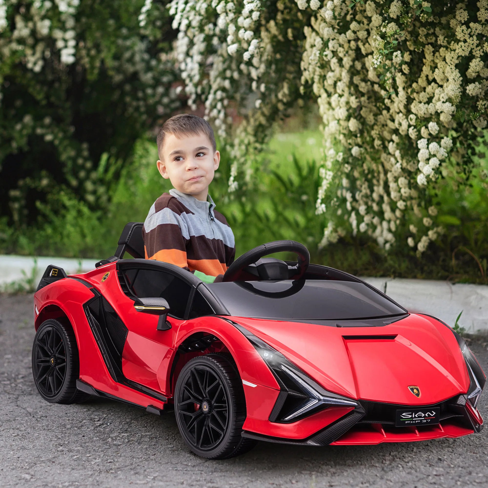 Kinder Elektroauto 12V – Rot, 2,4G-Fernbedienung, LED, Musik & Sicherheitsgurt (3–5 Jahre)