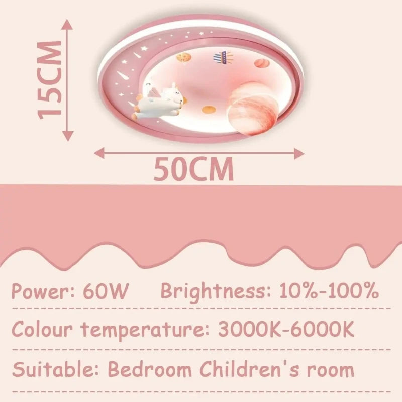 Rosa LED Kinderzimmer-Deckenlampe – Dimmbar mit Fernbedienung im Cartoon-Design