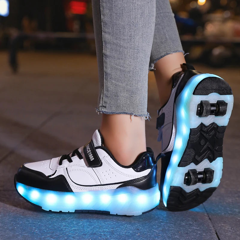 LED-Rollschuhe für Kinder – Leuchtende Sneaker mit abnehmbaren Rollen & USB-Aufladung