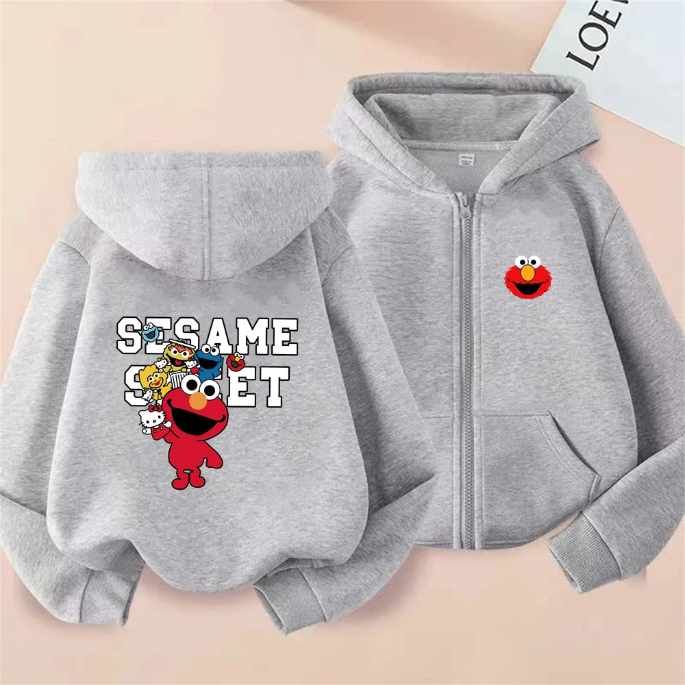 Kinder Hoodie mit Reißverschluss – Elmo Sesame Street Print, Unisex (3–12 Jahre)