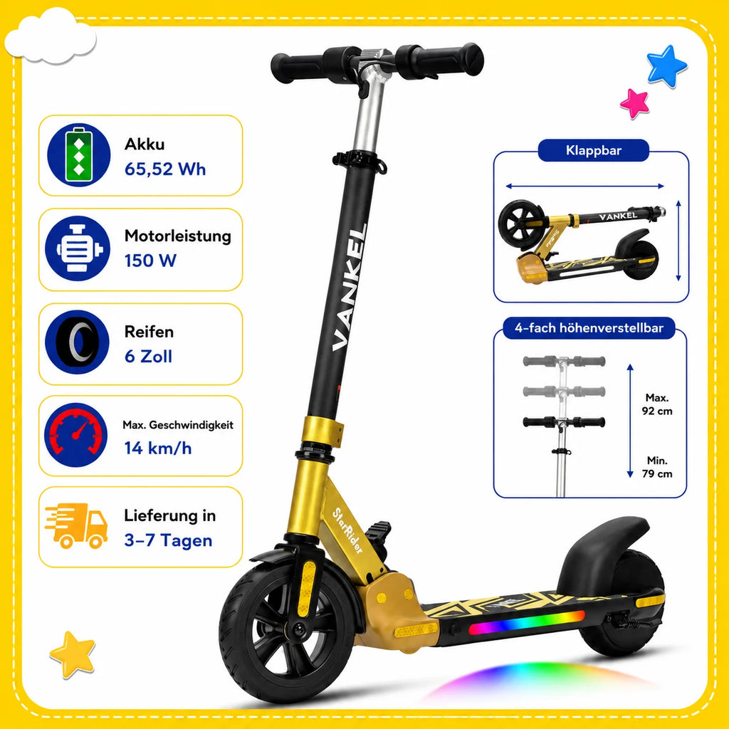 Kinder Elektro-Scooter ab 6 Jahren – 150W, bis 14 km/h, klappbar & mit LED