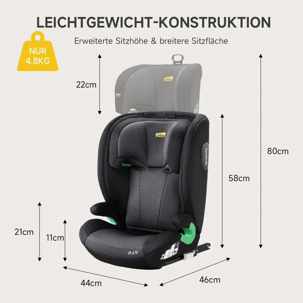 Kindersitz I-Size R129 mit ISOFIX in Schwarz – Verstellbar, Seitenaufprallschutz (100–150 cm, 15–36 kg)