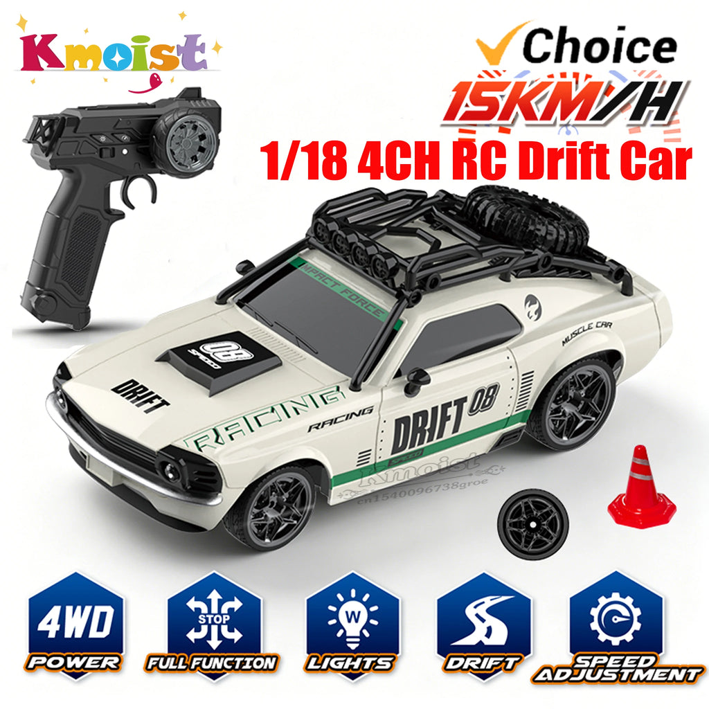 RC Drift-Auto 1:18 – Ferngesteuertes Rennfahrzeug mit Licht & 2,4-GHz-Funk