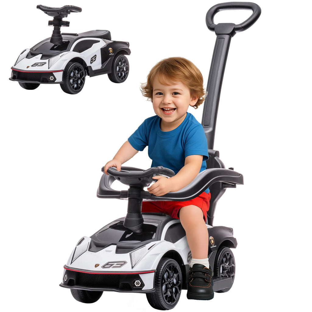 Weißes Kinder Rutschauto – mit Schiebegriff, Hupe & Lenkrad