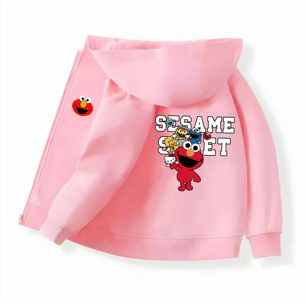 Kinder Hoodie mit Reißverschluss – Elmo Sesame Street Print, Unisex (3–12 Jahre)