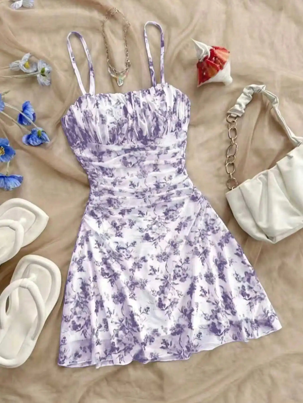 Mädchen Sommerkleid Schulterlos | A-Linie bis Wadenmitte | Ab 14 Jahre | inkl. Accessoire