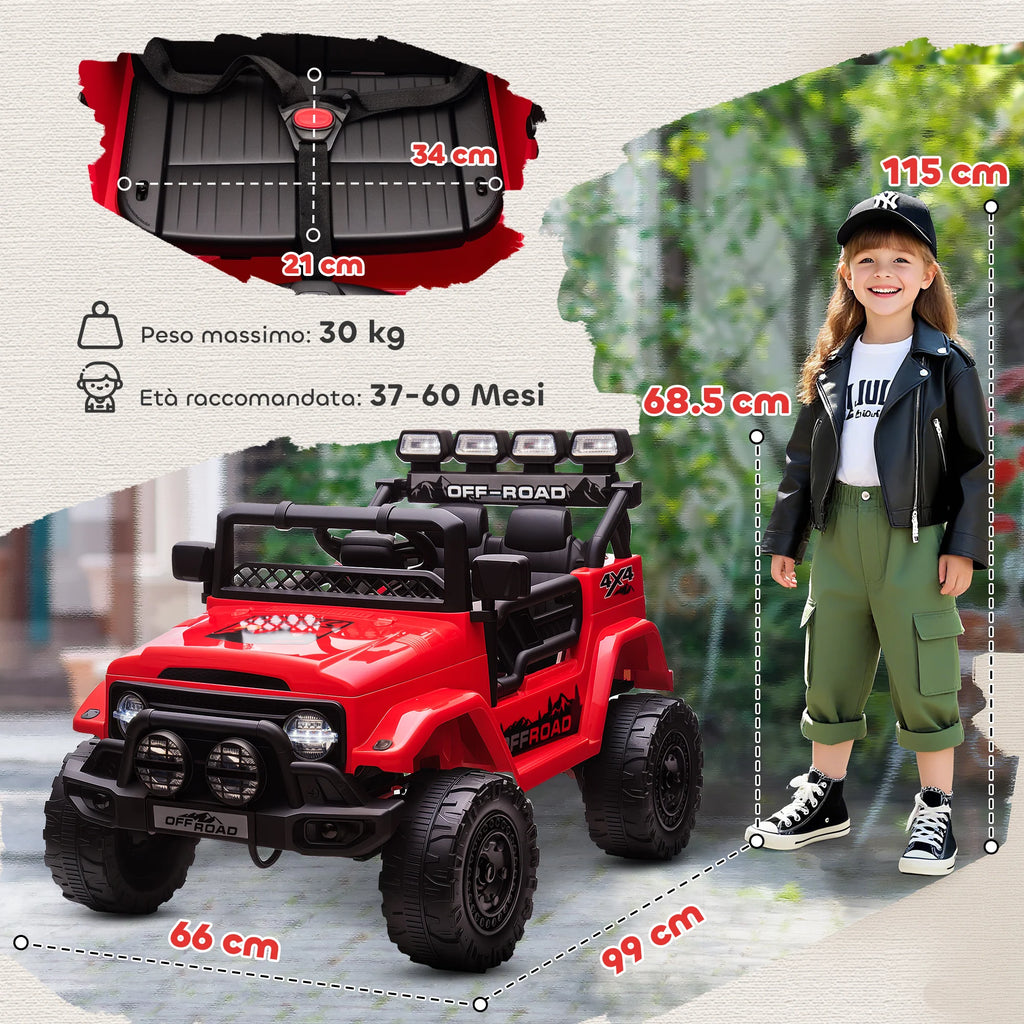 Kinder-Elektro-Geländewagen 12V in Rot – Mit Fernbedienung, Bluetooth & Sicherheitsgurt (3–8 Jahre)