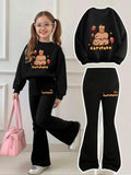 Mädchen 2-teiliges Outfit – Sweatshirt & ausgestellte Hose mit Capybara- und Erdbeer-Print