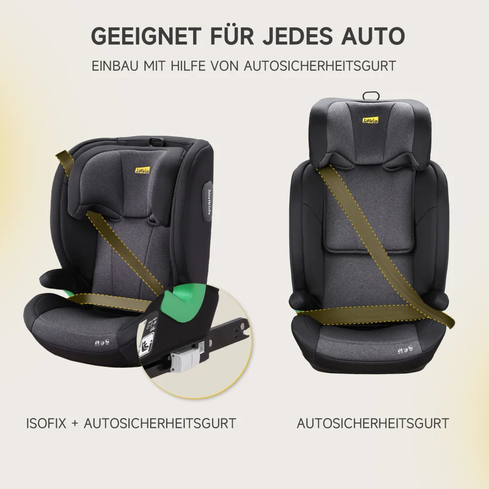 Kindersitz I-Size R129 mit ISOFIX in Schwarz – Verstellbar, Seitenaufprallschutz (100–150 cm, 15–36 kg)