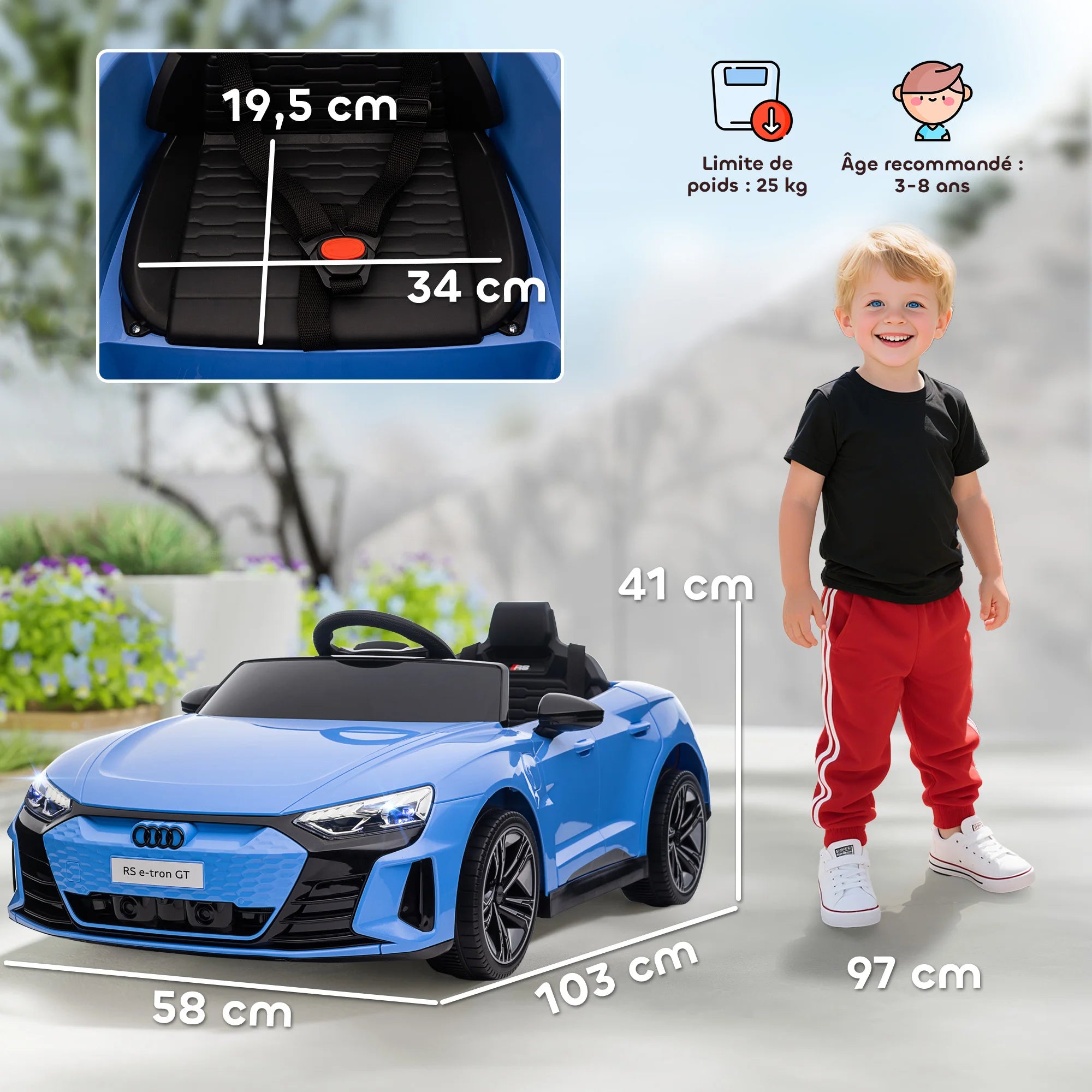 Kinder-Elektroauto 12V in Blau – Mit Eltern-Fernbedienung, LED & Sound, CE-zertifiziert (3–6 Jahre)