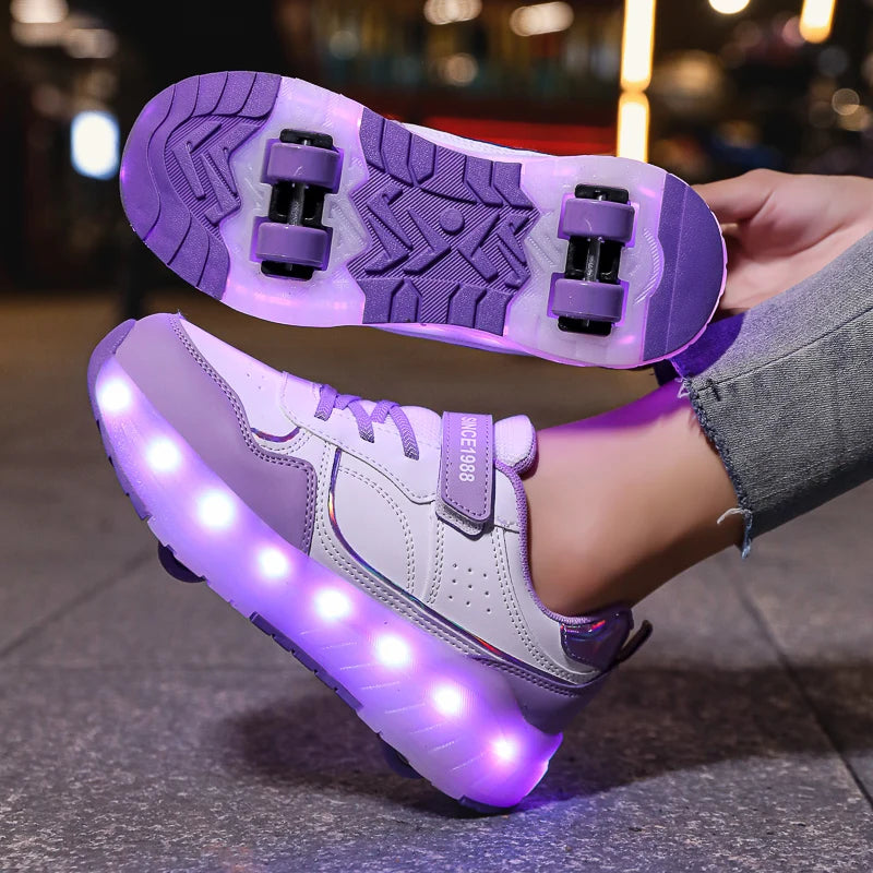 LED-Rollschuhe für Kinder – Leuchtende Sneaker mit abnehmbaren Rollen & USB-Aufladung