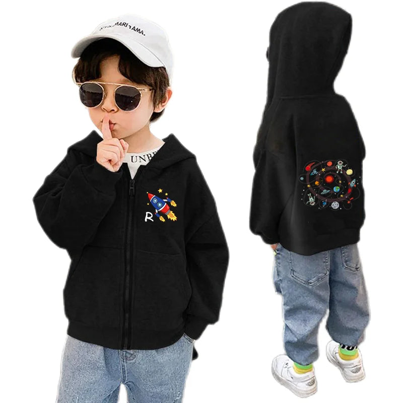 Kinder Kapuzenjacke mit Astronauten-Print | Reißverschluss | Unisex | 3–6 Jahre