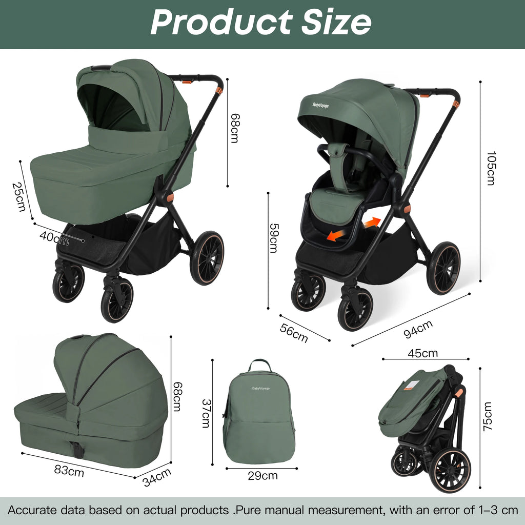 BabyVoyage 2-in-1 Kinderwagen – Wendbarer Sitz, 1-Klick-Faltung & XXL-Korb (0–3 Jahre, EU-Lager)