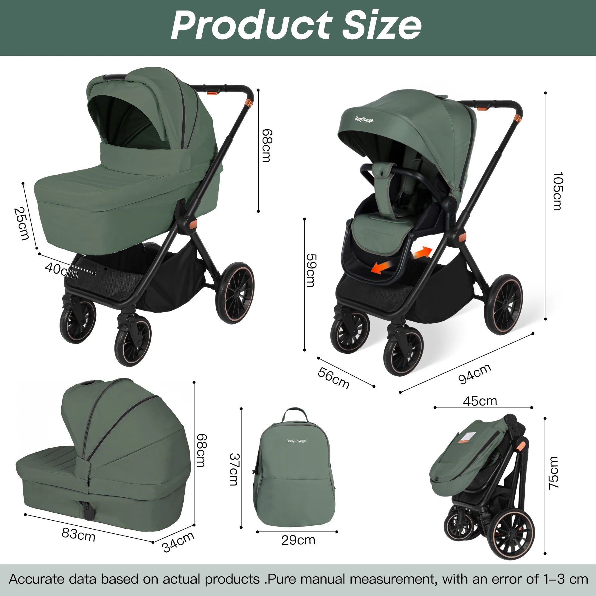 BabyVoyage 2-in-1 Kinderwagen – Wendbarer Sitz, 1-Klick-Faltung & XXL-Korb (0–3 Jahre, EU-Lager)