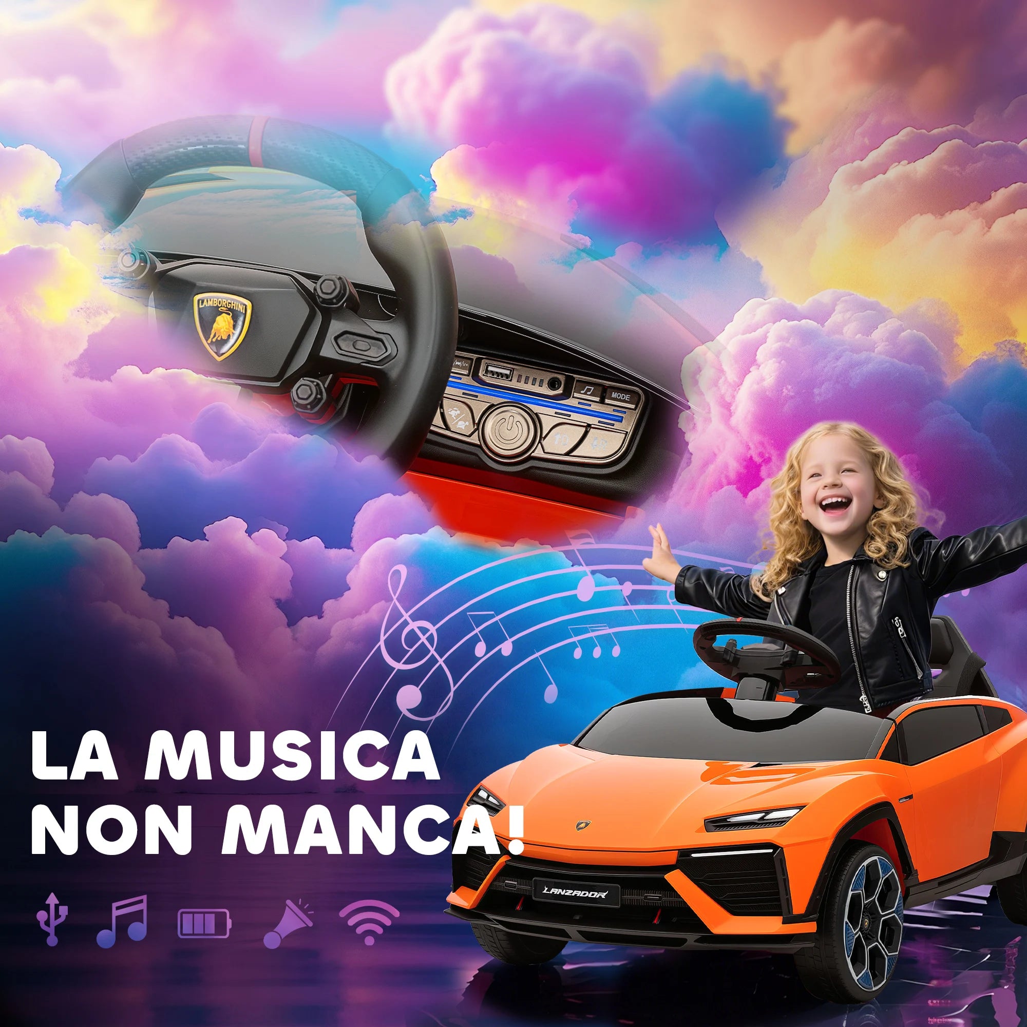 Kinder-Elektrosportwagen 12V in Orange – Scherentüren, Fernbedienung & MP3 (3–6 Jahre)