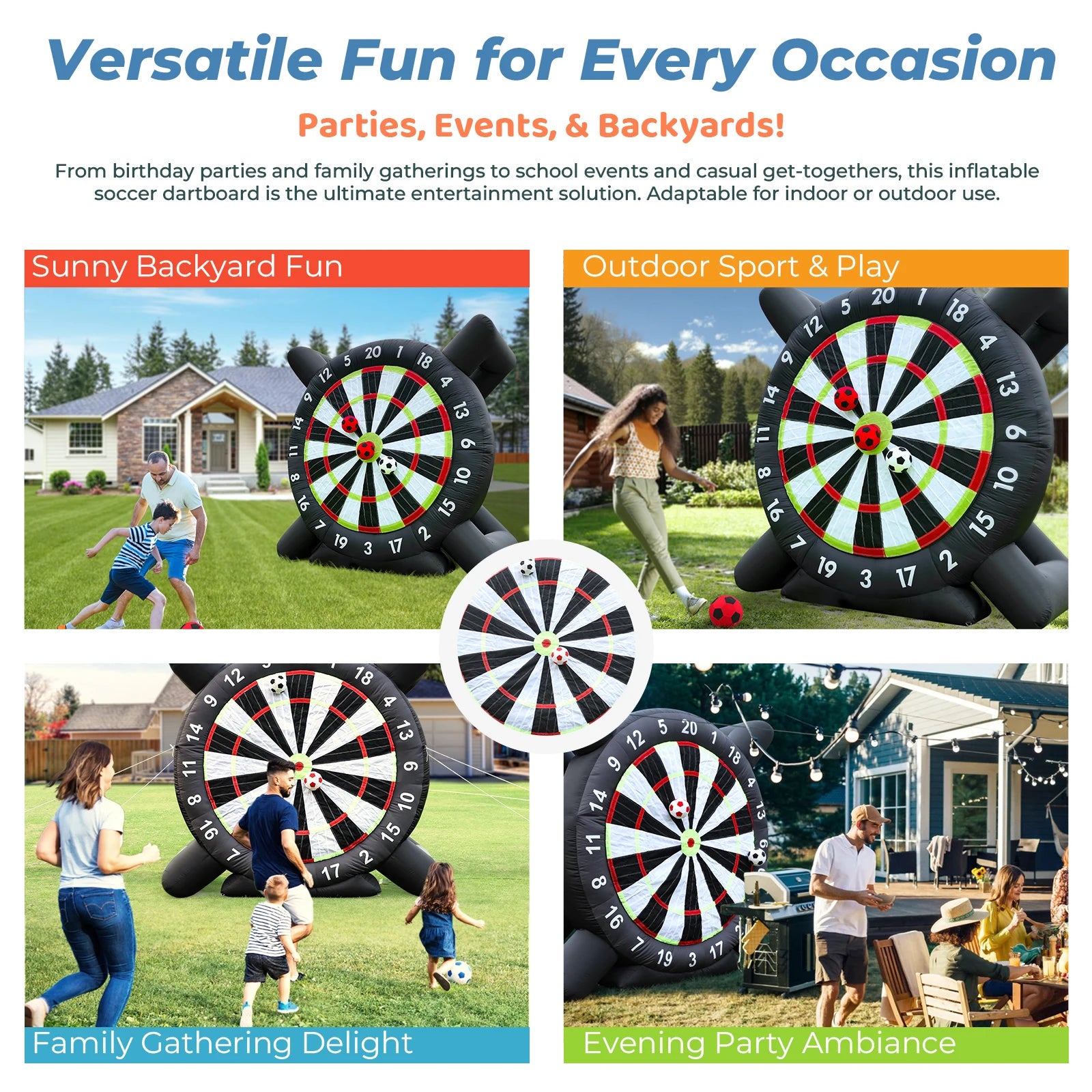 XXL Aufblasbare Fußball-Dartscheibe 3 m mit Gebläse & 8 Bällen