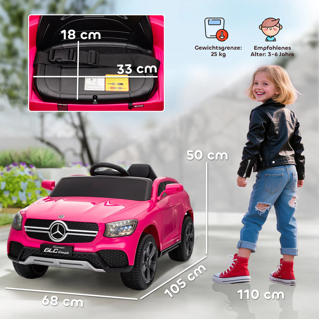 Kinder-Elektroauto 12V im Mercedes-Stil – Pink mit Fernbedienung & LED für Mädchen (3–6 Jahre)
